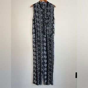 Soft Surroundings Sz L Sydney Jumpsuit Black White Sleeveless Elephant Paisley
